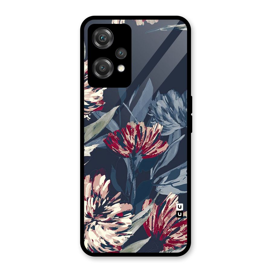 Red Rugged Floral Pattern Glass Back Case for OnePlus Nord CE 2 Lite 5G