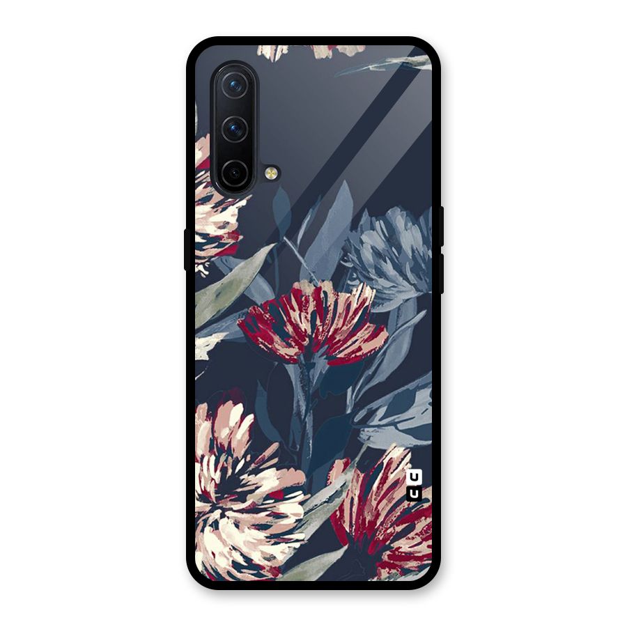 Red Rugged Floral Pattern Glass Back Case for OnePlus Nord CE 5G