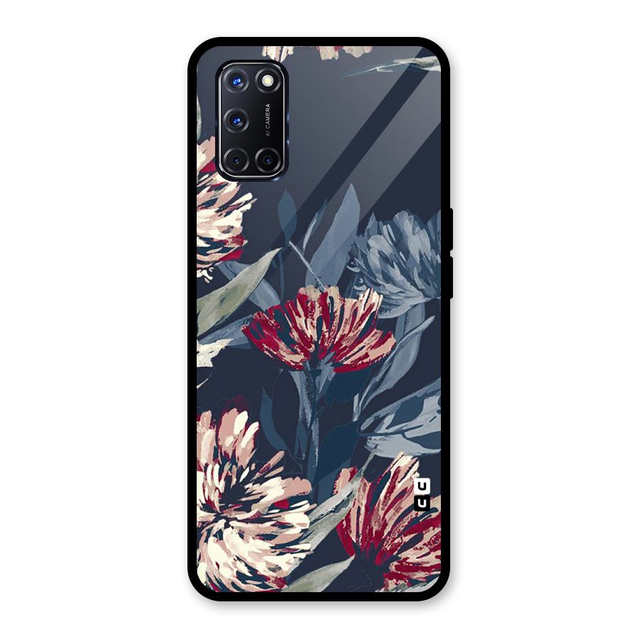 Red Rugged Floral Pattern Glass Back Case for Oppo A52