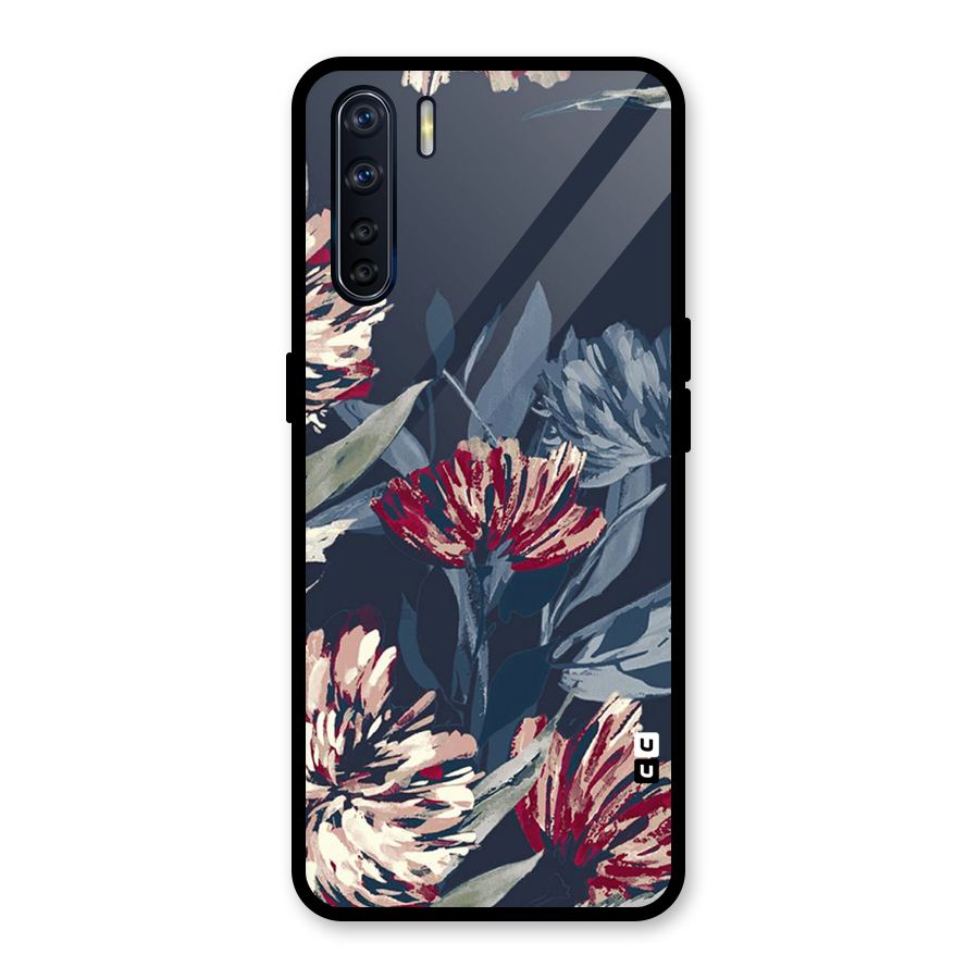 Red Rugged Floral Pattern Glass Back Case for Oppo F15