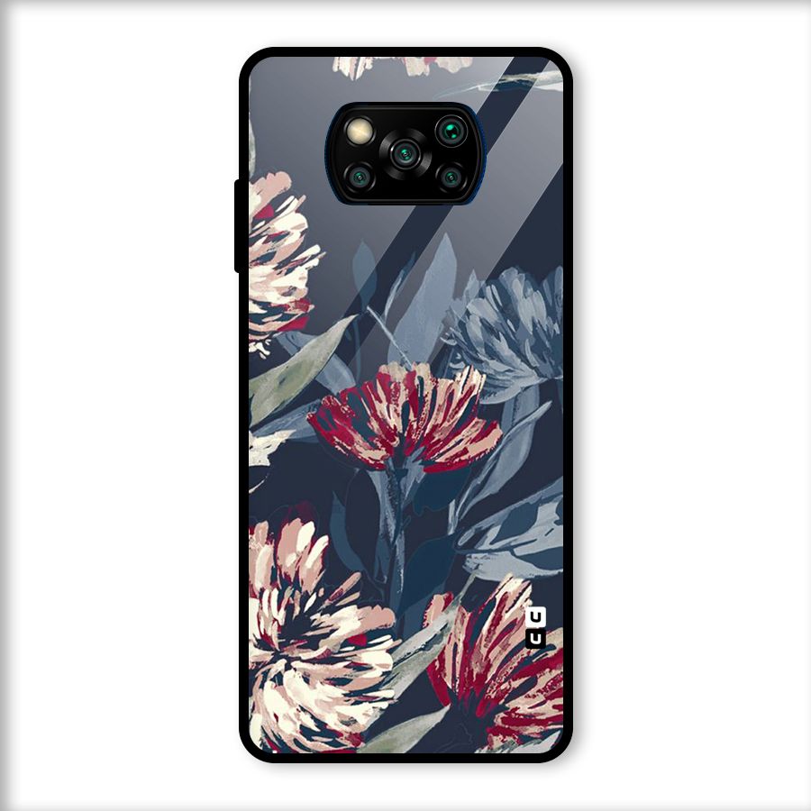 Red Rugged Floral Pattern Glass Back Case for Poco X3