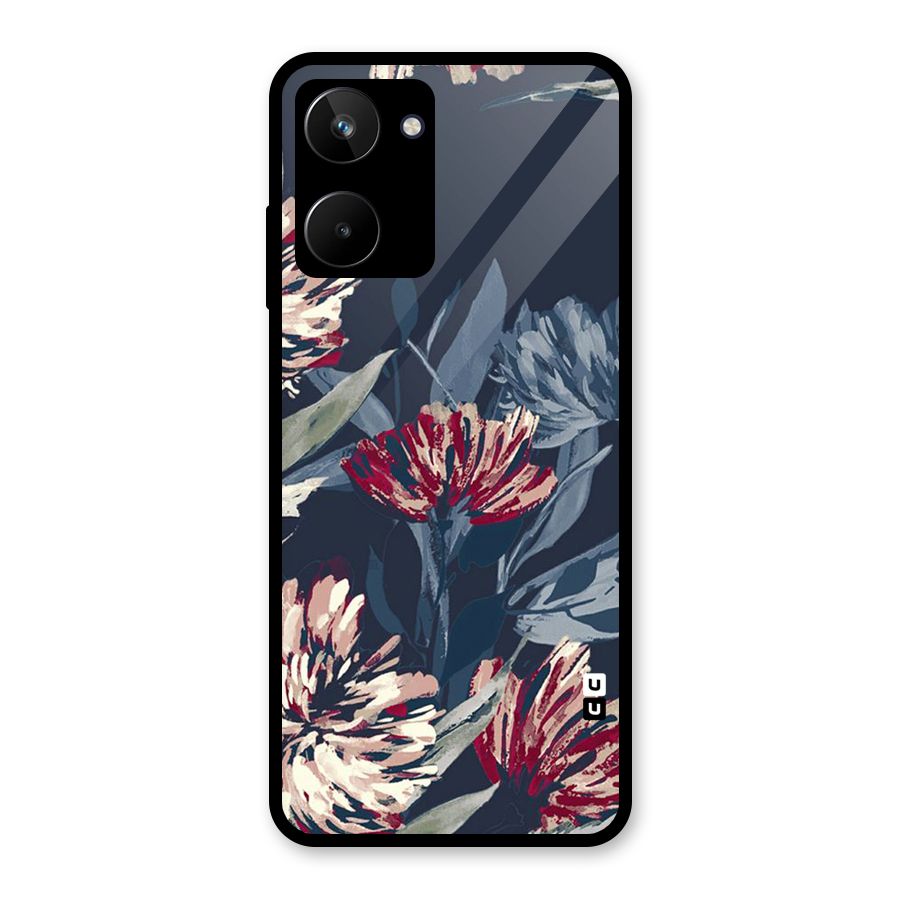 Red Rugged Floral Pattern Glass Back Case for Realme 10