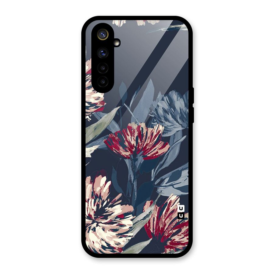 Red Rugged Floral Pattern Glass Back Case for Realme 6