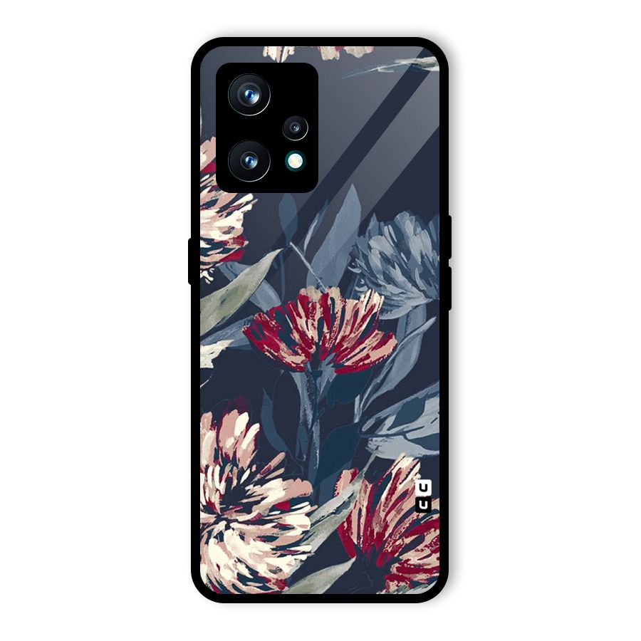 Red Rugged Floral Pattern Glass Back Case for Realme 9 Pro Plus 5G