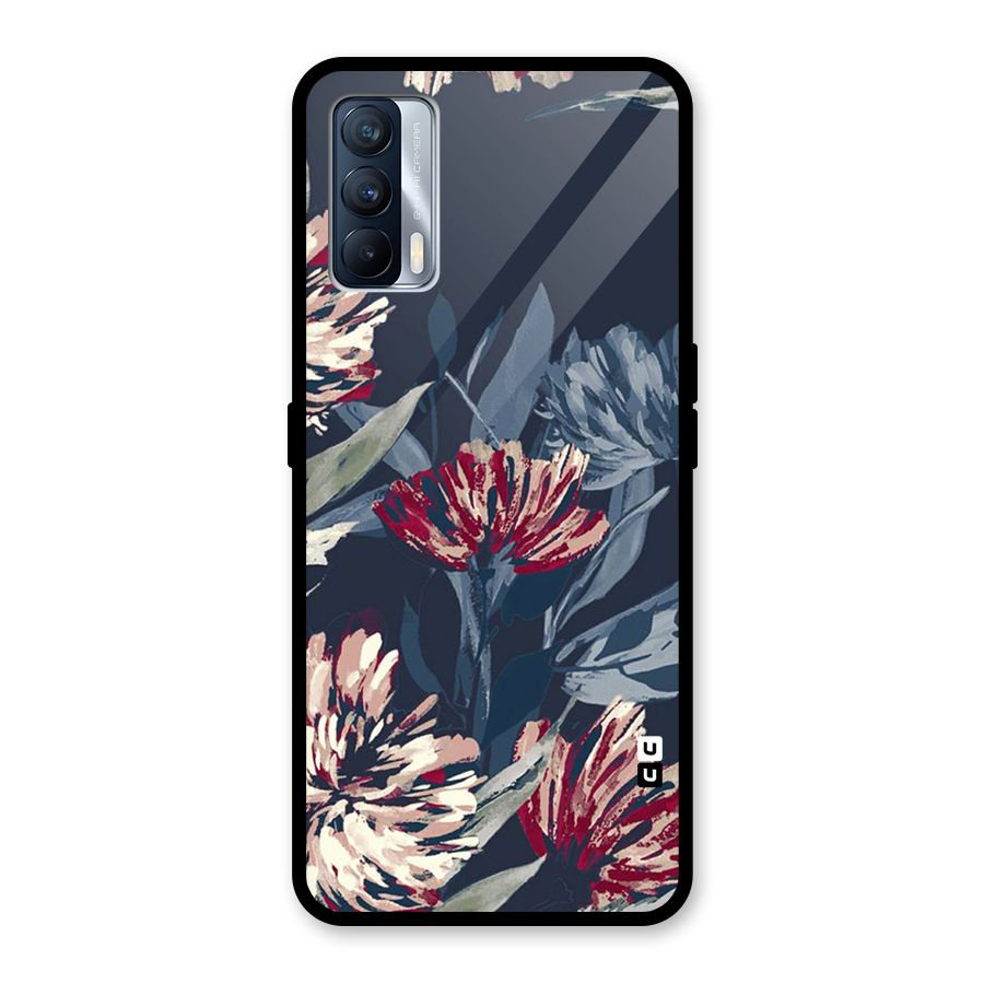 Red Rugged Floral Pattern Glass Back Case for Realme X7