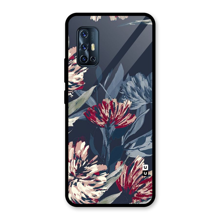 Red Rugged Floral Pattern Glass Back Case for Vivo V17