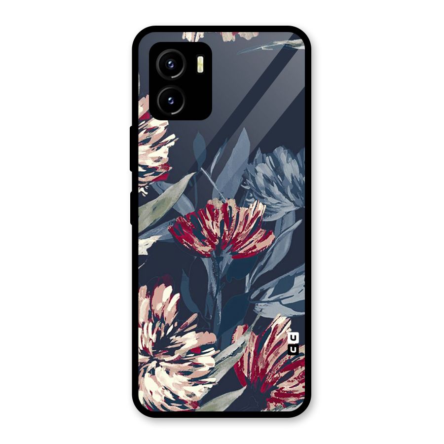 Red Rugged Floral Pattern Glass Back Case for Vivo Y15s