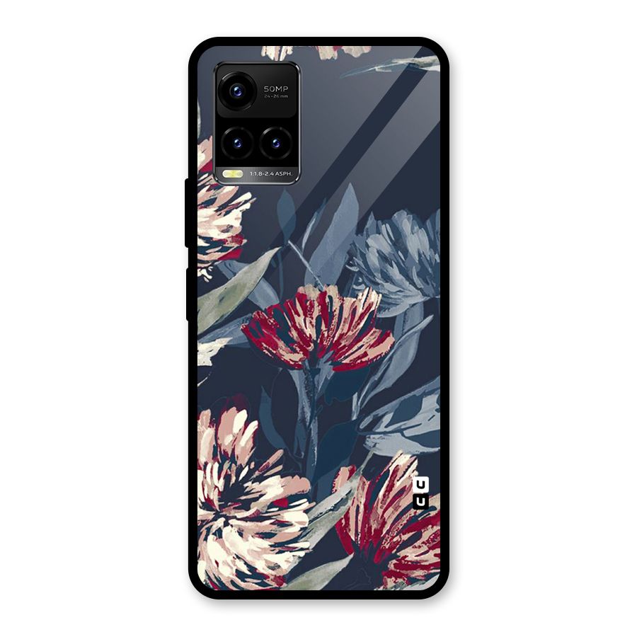 Red Rugged Floral Pattern Glass Back Case for Vivo Y21T