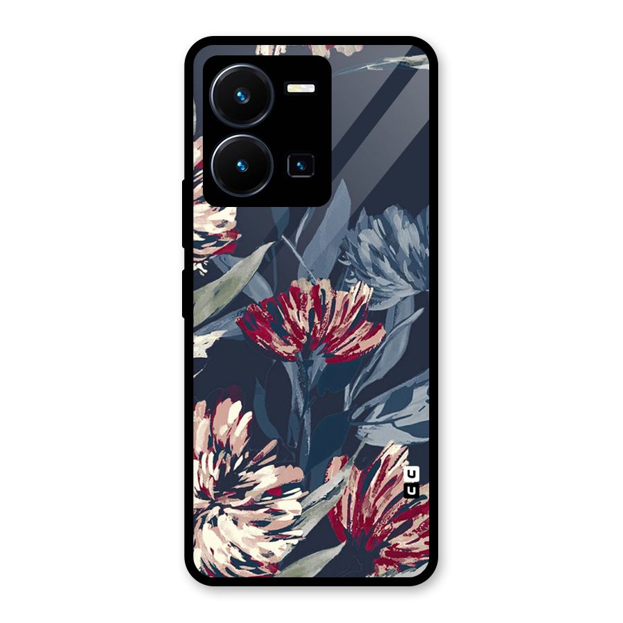 Red Rugged Floral Pattern Glass Back Case for Vivo Y35
