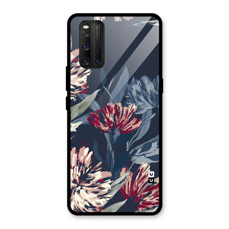 Red Rugged Floral Pattern Glass Back Case for Vivo iQOO 3
