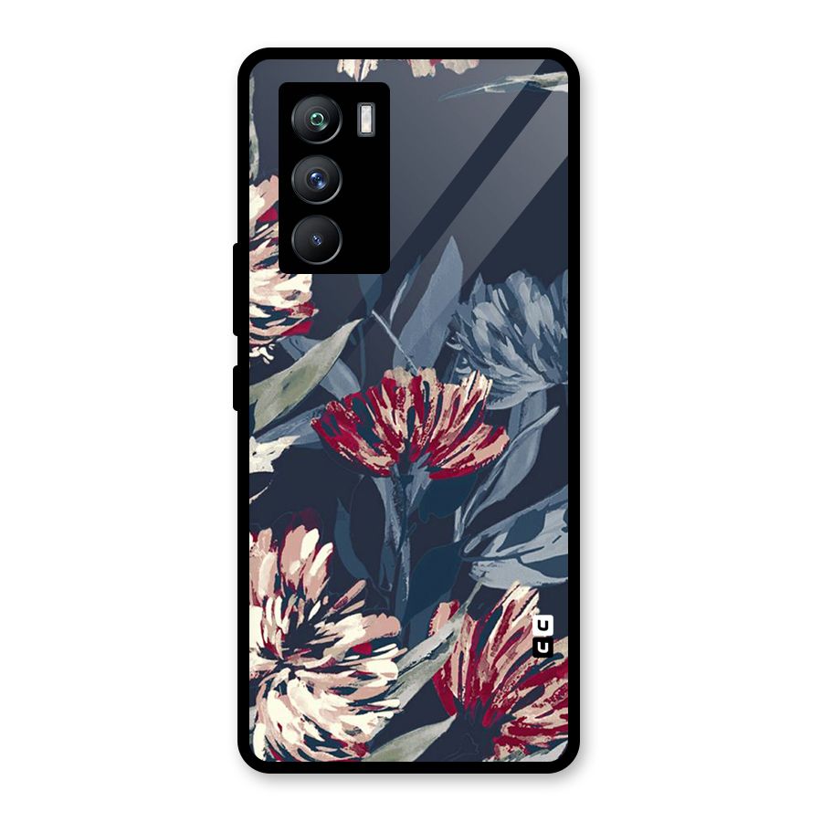 Red Rugged Floral Pattern Glass Back Case for Vivo iQOO 9 SE