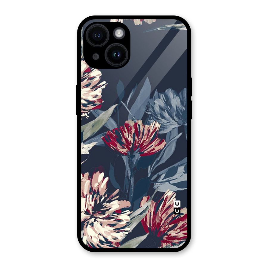 Red Rugged Floral Pattern Glass Back Case for iPhone 14