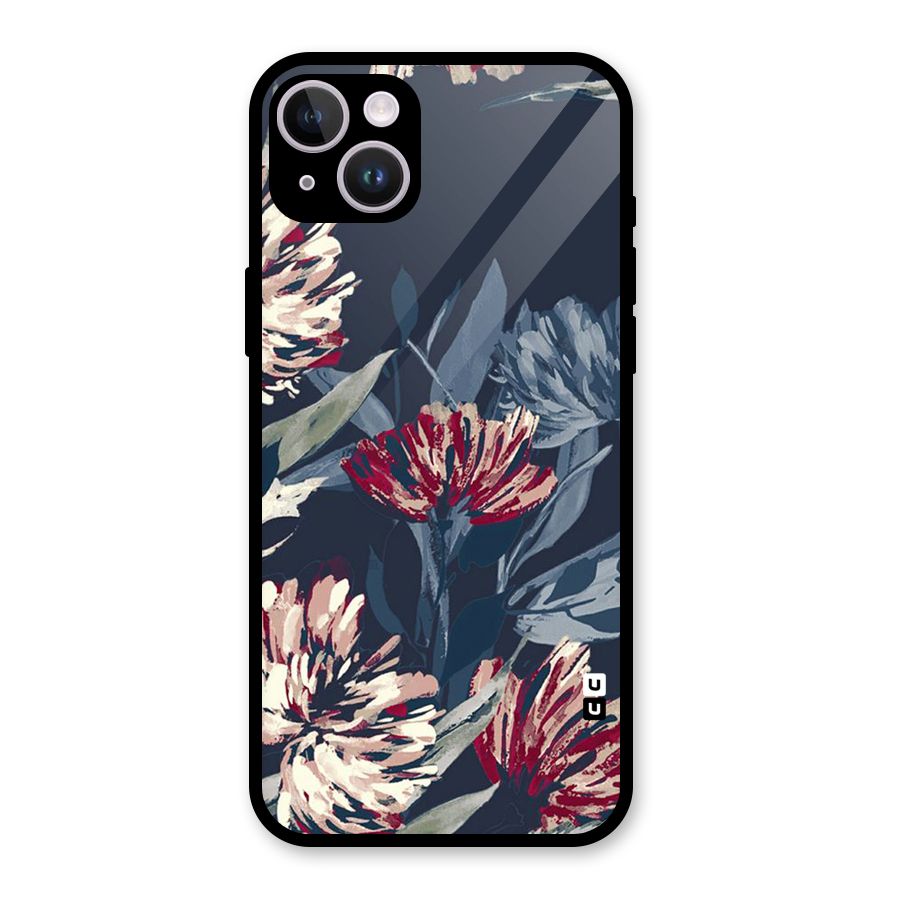 Red Rugged Floral Pattern Glass Back Case for iPhone 14 Plus