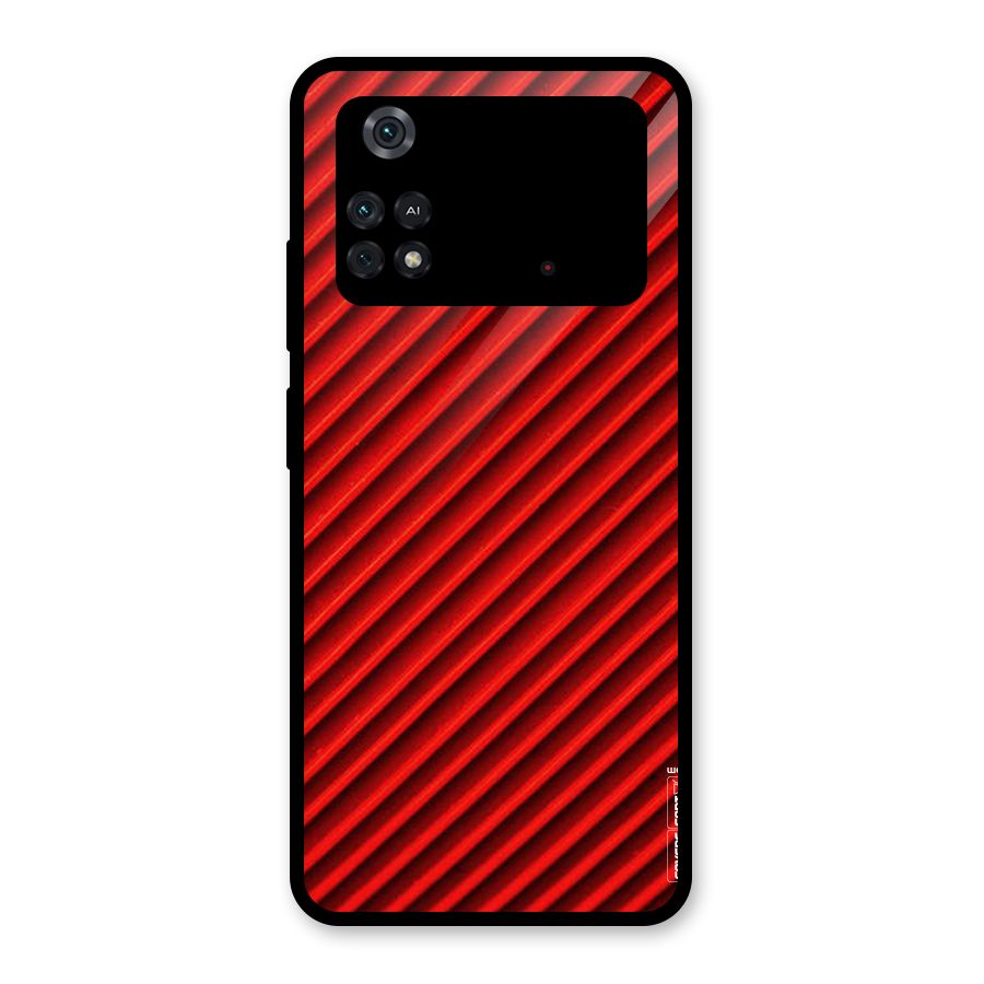 Red Rugged Stripes Glass Back Case for Poco M4 Pro 4G