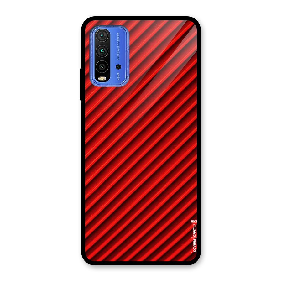 Red Rugged Stripes Glass Back Case for Redmi 9 Power