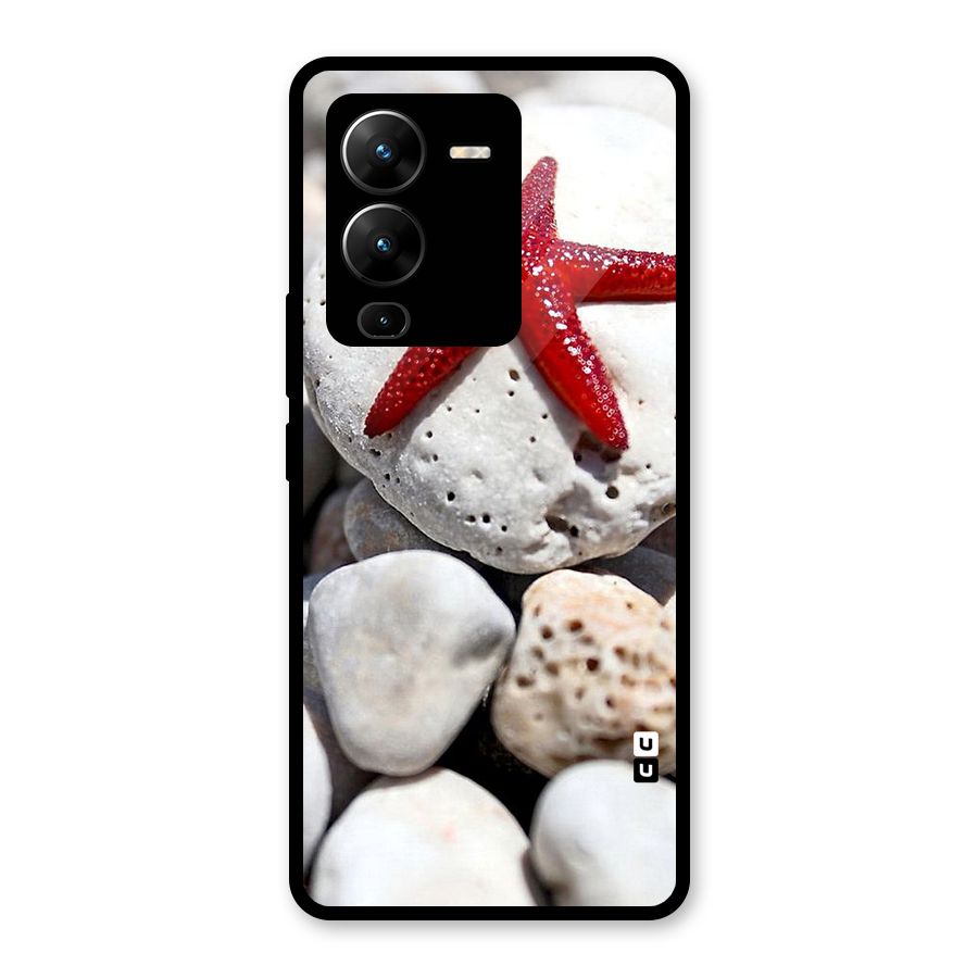 Red Star Fish Glass Back Case for Vivo V25 Pro