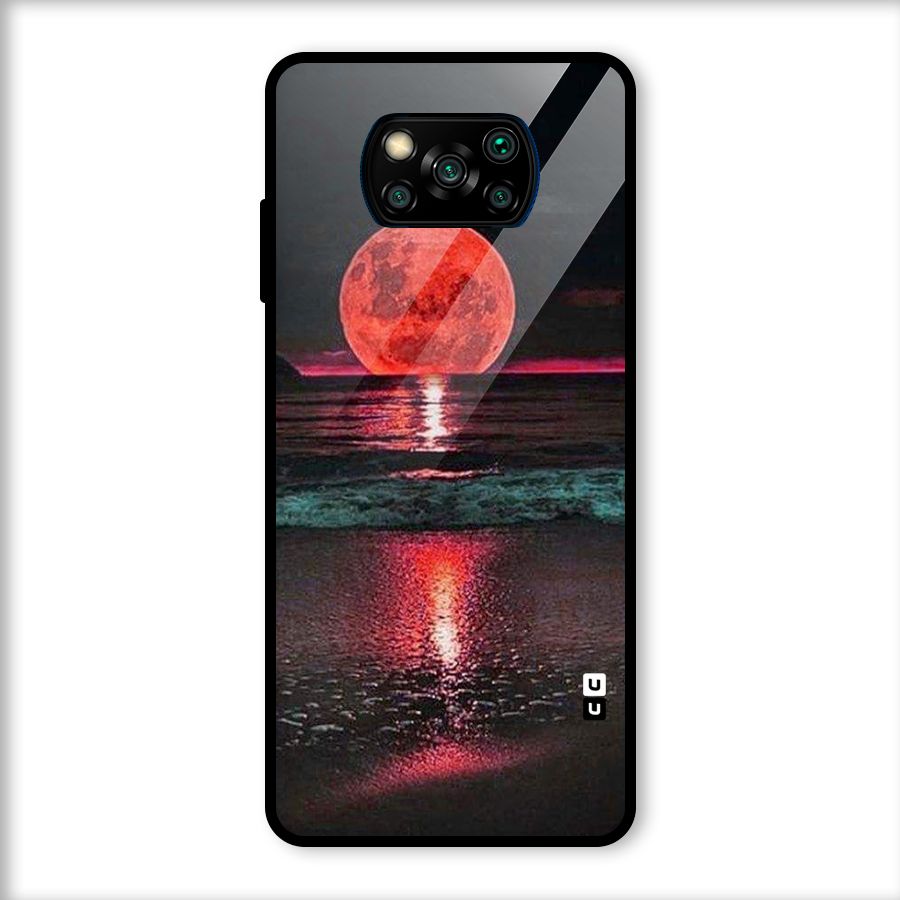 Red Sun Ocean Glass Back Case for Poco X3