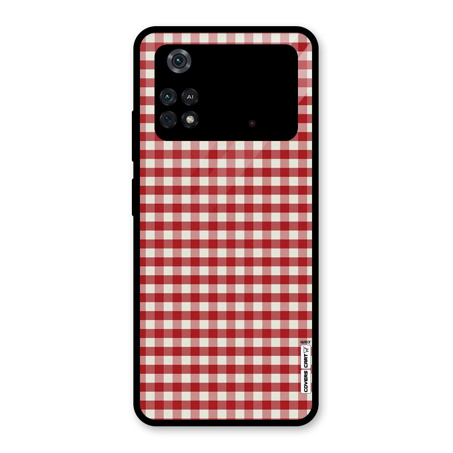 Red White Check Glass Back Case for Poco M4 Pro 4G