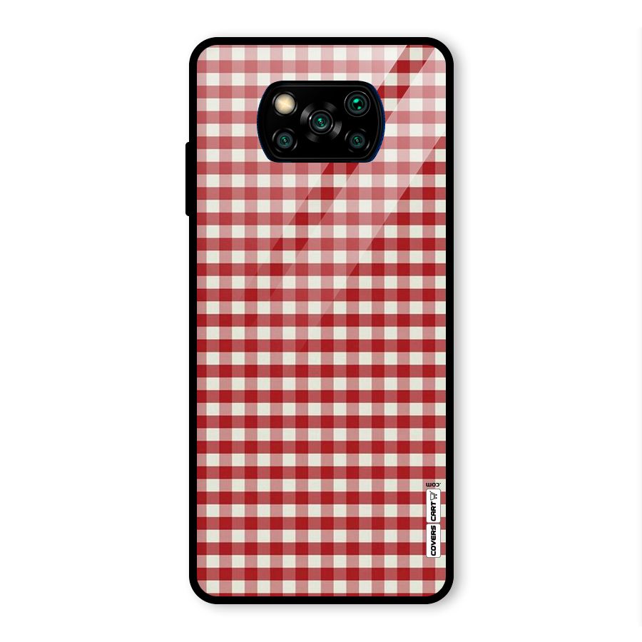 Red White Check Glass Back Case for Poco X3 Pro