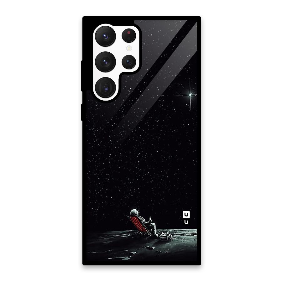 Resting Spaceman Face Glass Back Case for Galaxy S22 Ultra 5G