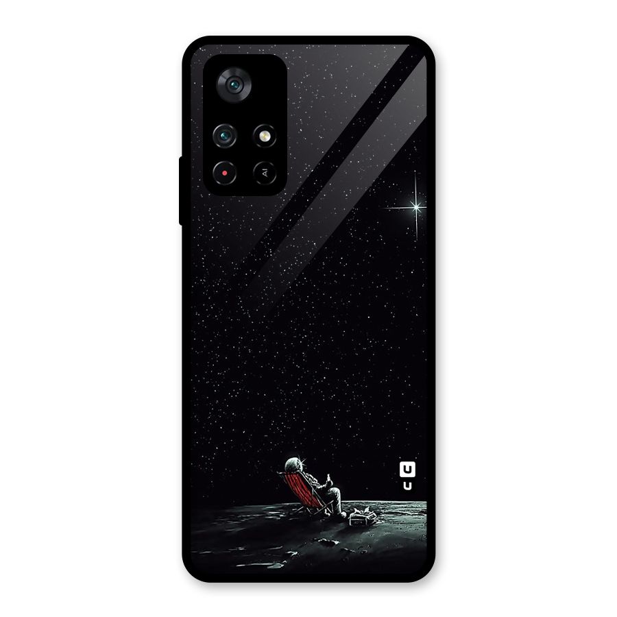 Resting Spaceman Face Glass Back Case for Poco M4 Pro 5G