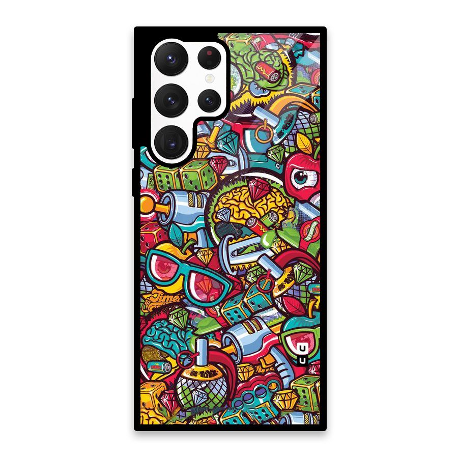 Retro Diamond Design Glass Back Case for Galaxy S22 Ultra 5G