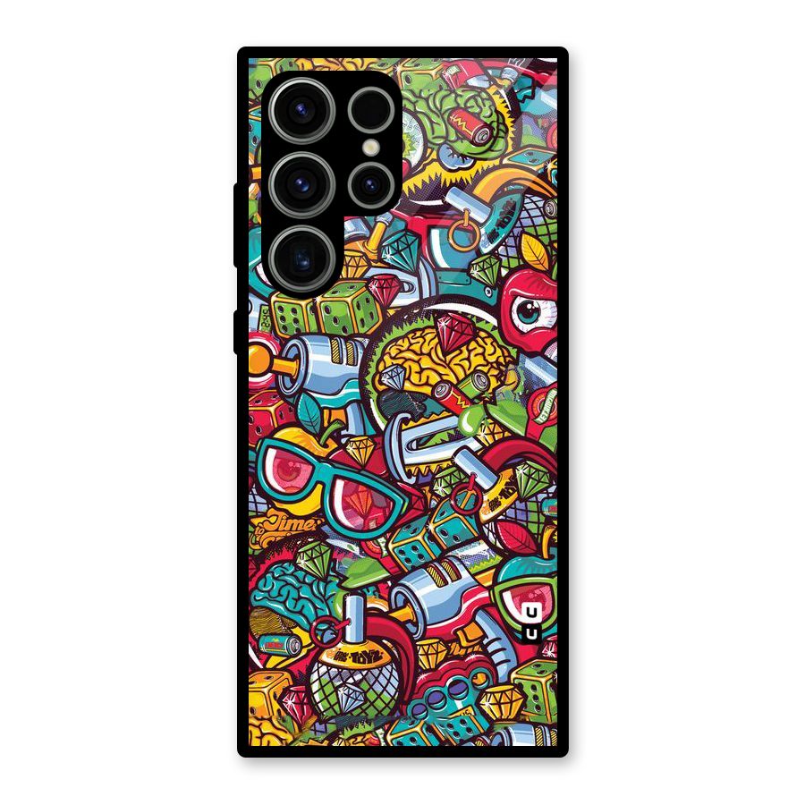 Retro Diamond Design Glass Back Case for Galaxy S23 Ultra