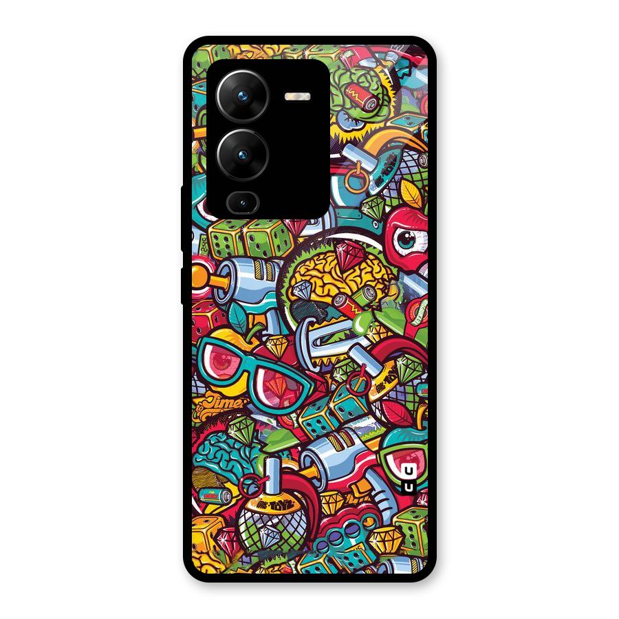 Retro Diamond Design Glass Back Case for Vivo V25 Pro