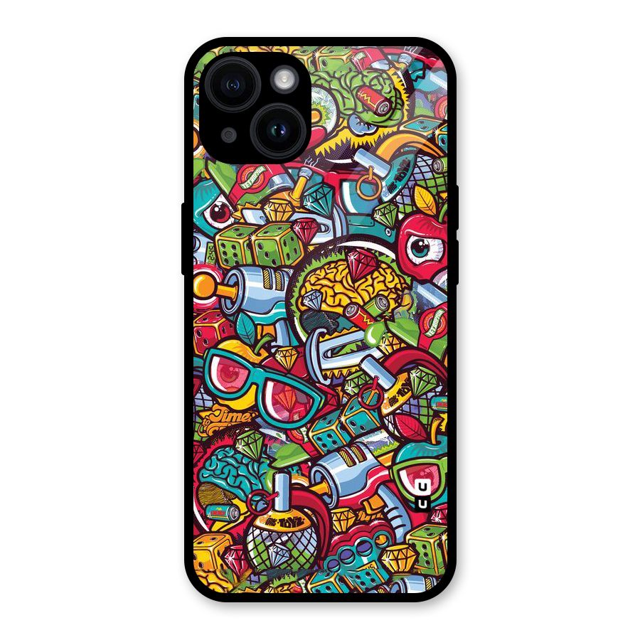 Retro Diamond Design Glass Back Case for iPhone 14