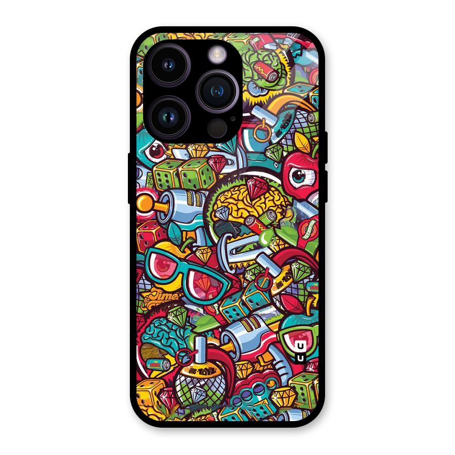 Retro Diamond Design Glass Back Case for iPhone 14 Pro