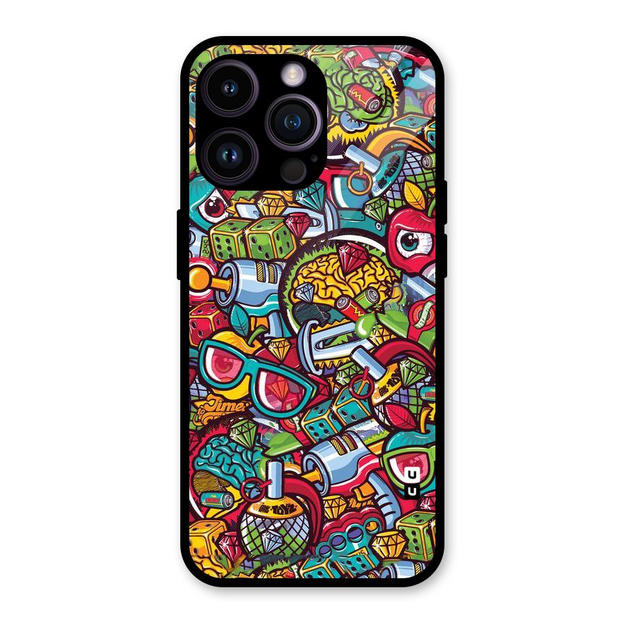 Retro Diamond Design Glass Back Case for iPhone 14 Pro Max