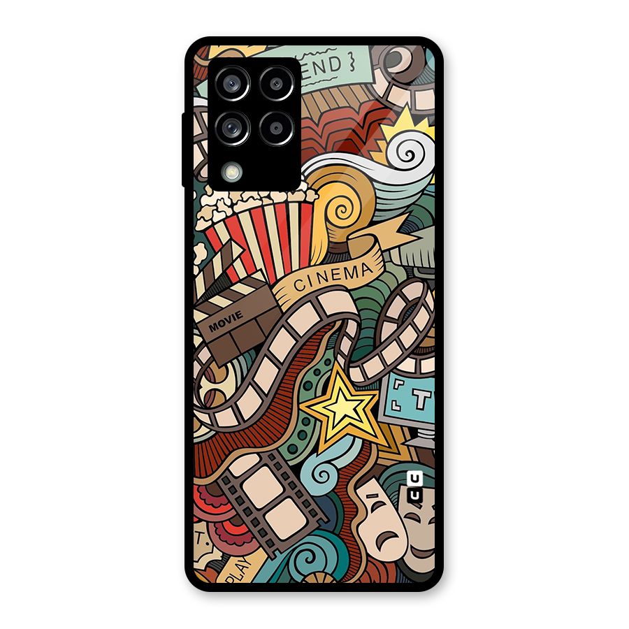 Retro Doodle Art Glass Back Case for Galaxy M53 5G
