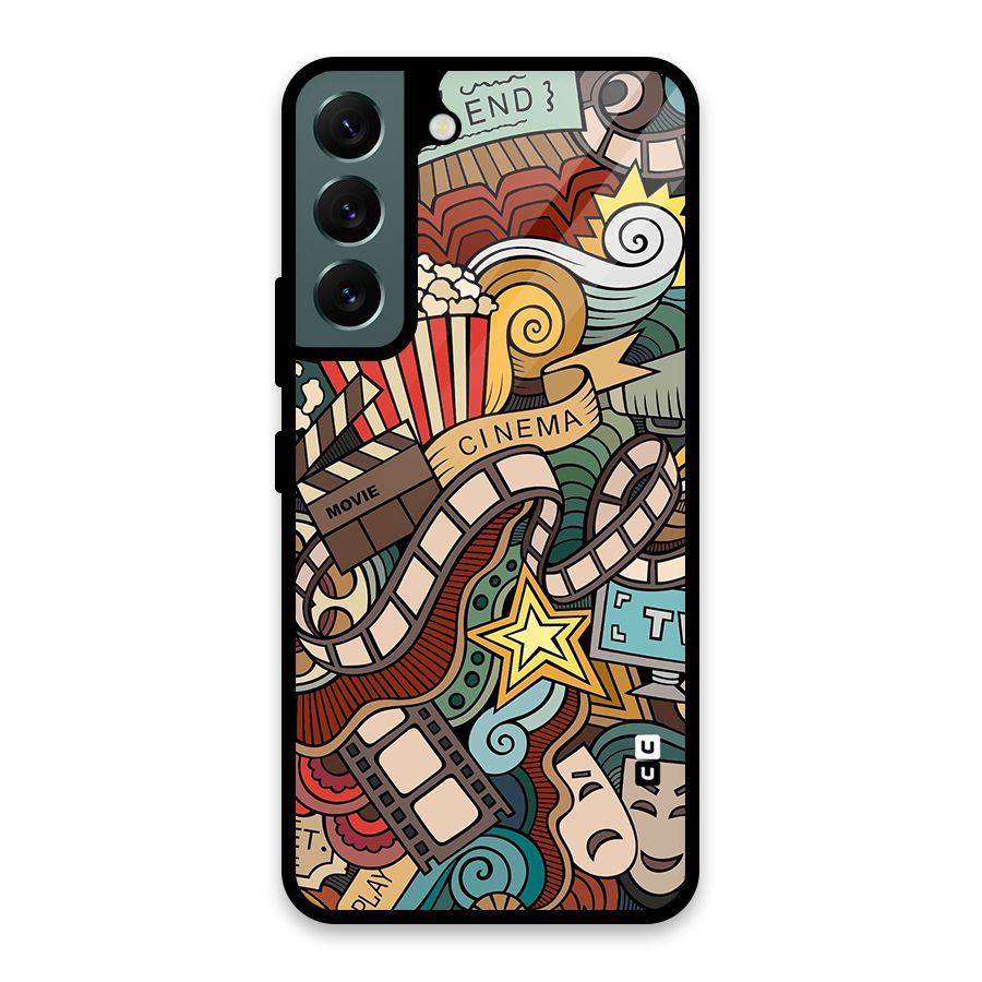 Retro Doodle Art Glass Back Case for Galaxy S22 5G