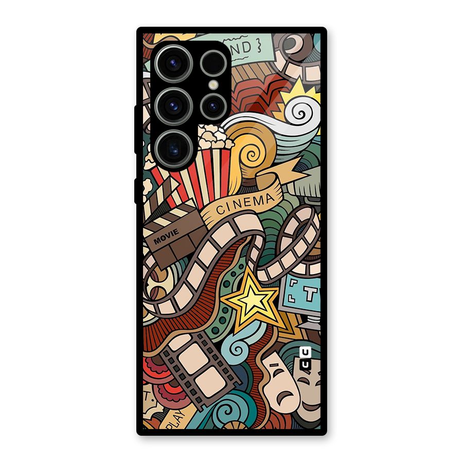 Retro Doodle Art Glass Back Case for Galaxy S23 Ultra