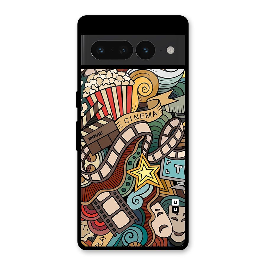 Retro Doodle Art Glass Back Case for Google Pixel 7 Pro