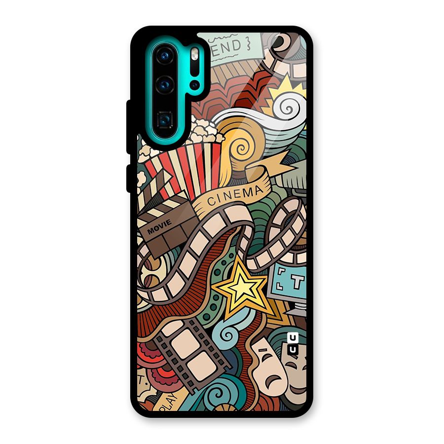 Retro Doodle Art Glass Back Case for Huawei P30 Pro