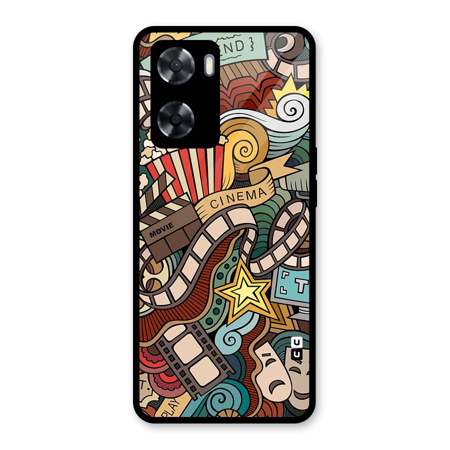 Retro Doodle Art Glass Back Case for Oppo A57 2022