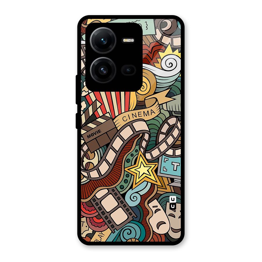 Retro Doodle Art Glass Back Case for Vivo V25