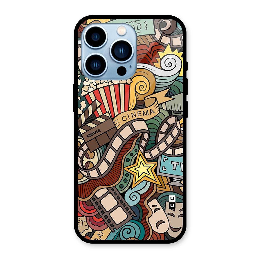 Retro Doodle Art Glass Back Case for iPhone 13 Pro