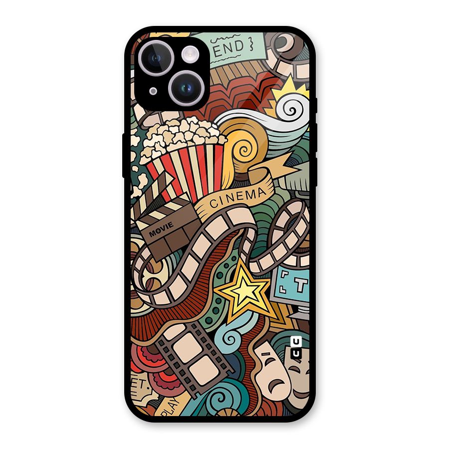 Retro Doodle Art Glass Back Case for iPhone 14 Plus