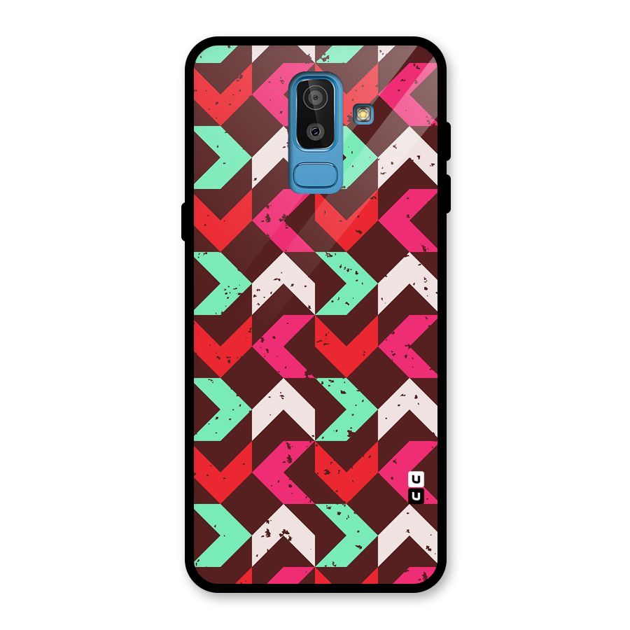Retro Red Pink Pattern Glass Back Case for Galaxy J8