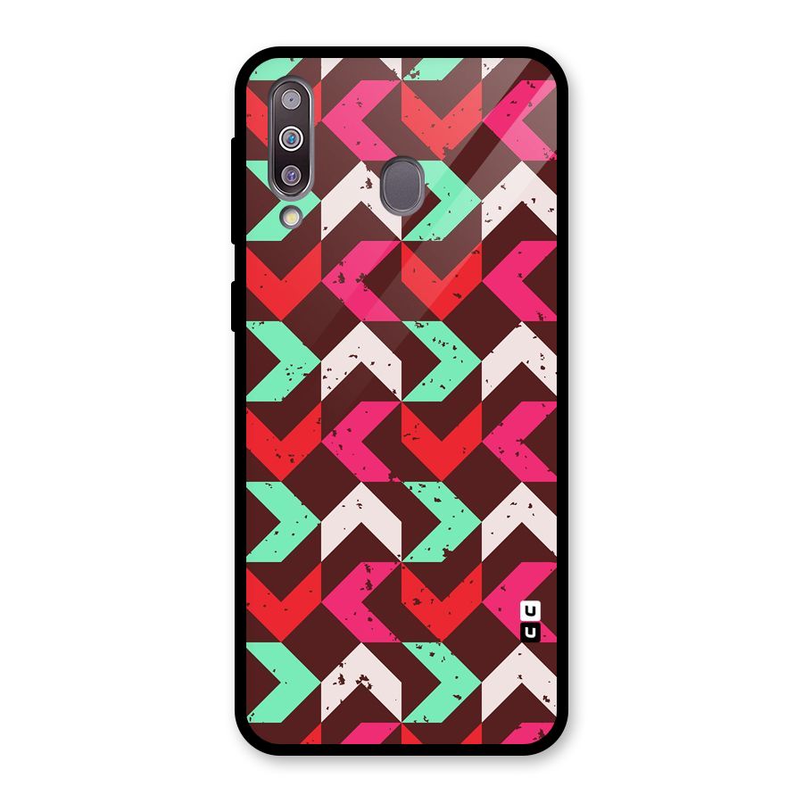 Retro Red Pink Pattern Glass Back Case for Galaxy M30