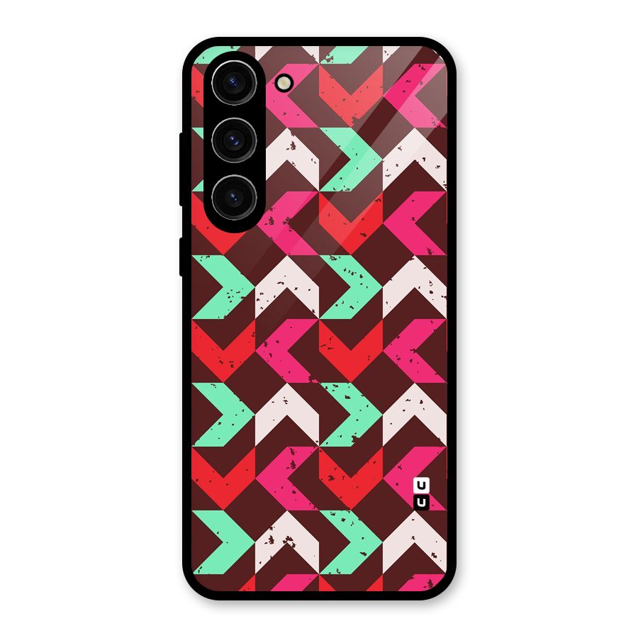 Retro Red Pink Pattern Glass Back Case for Galaxy S23 Plus