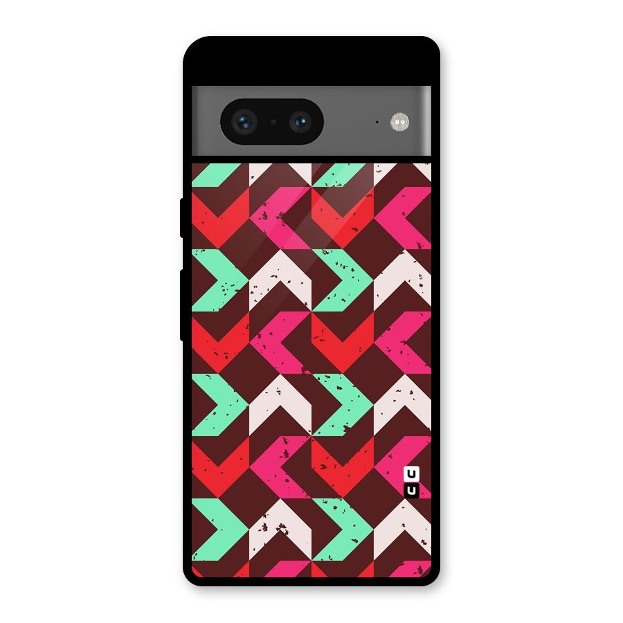 Retro Red Pink Pattern Glass Back Case for Google Pixel 7