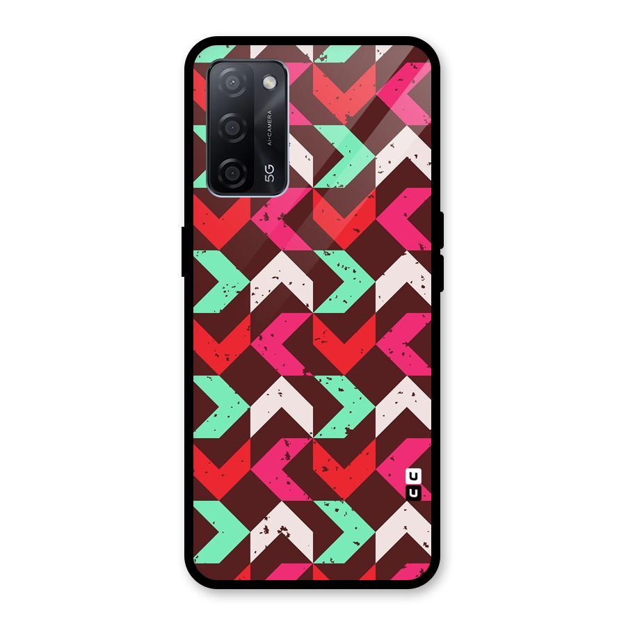 Retro Red Pink Pattern Glass Back Case for Oppo A53s 5G