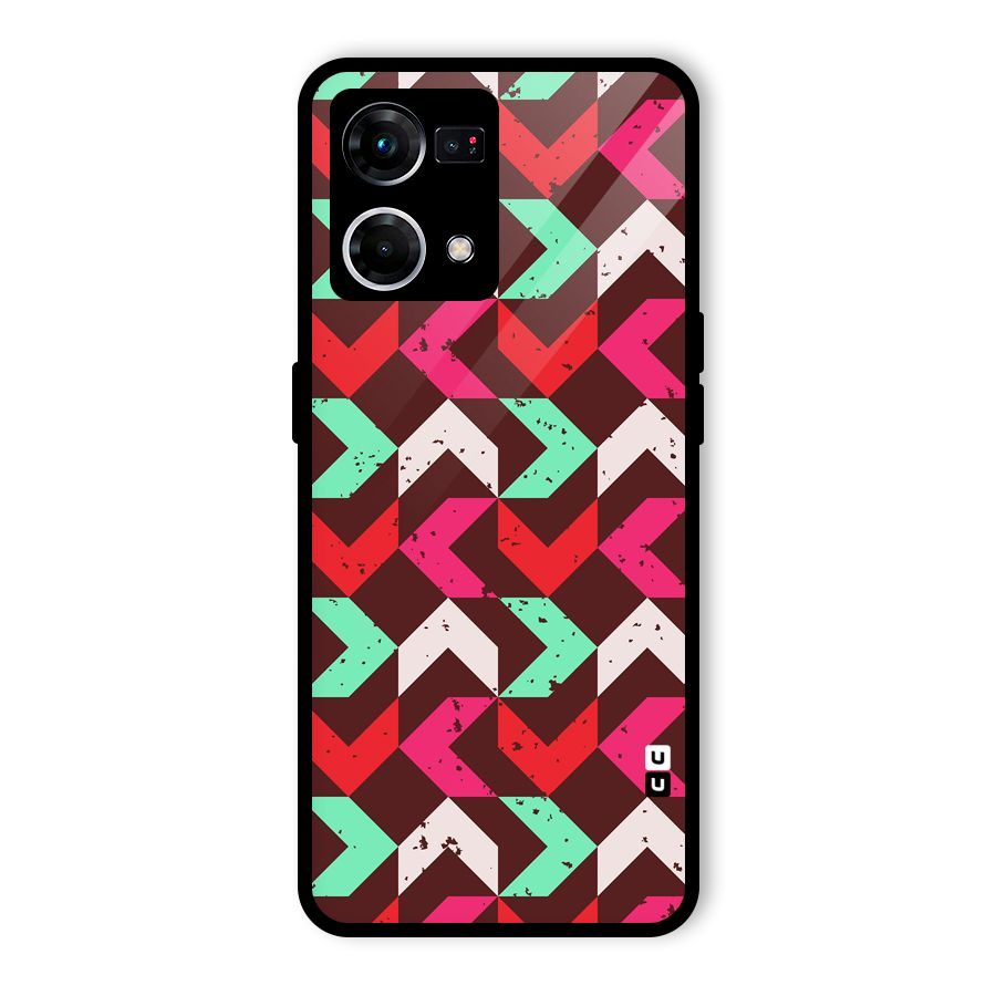Retro Red Pink Pattern Glass Back Case for Oppo F21s Pro 4G