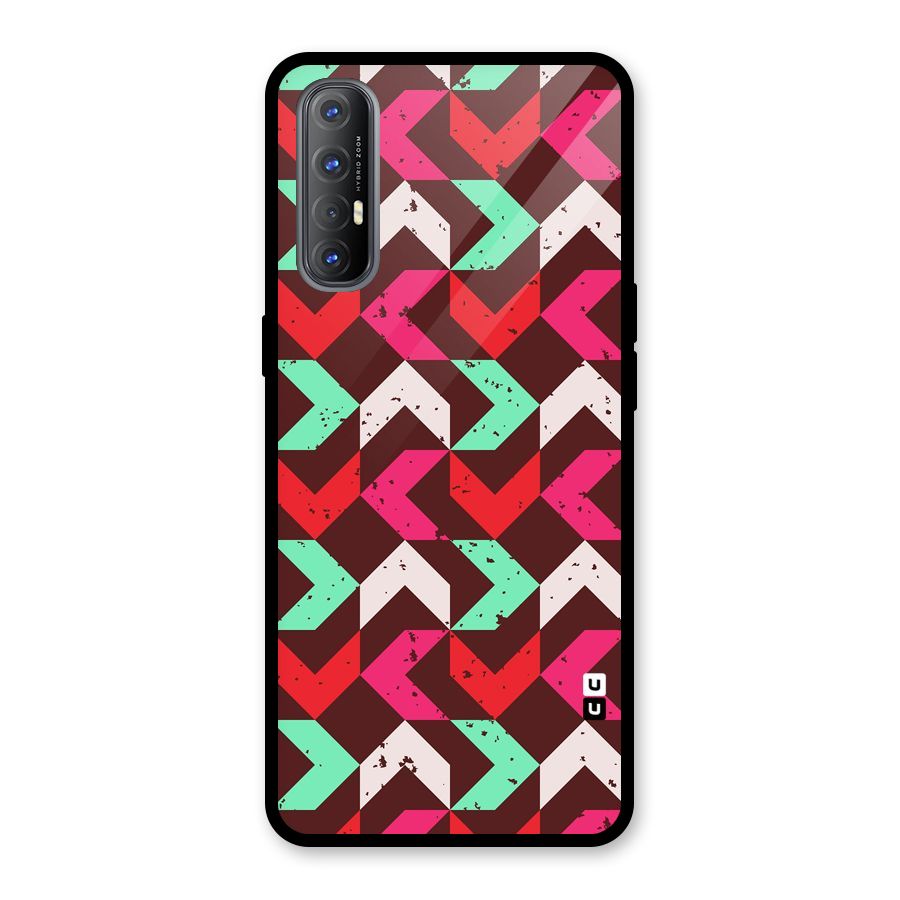 Retro Red Pink Pattern Glass Back Case for Oppo Reno3 Pro