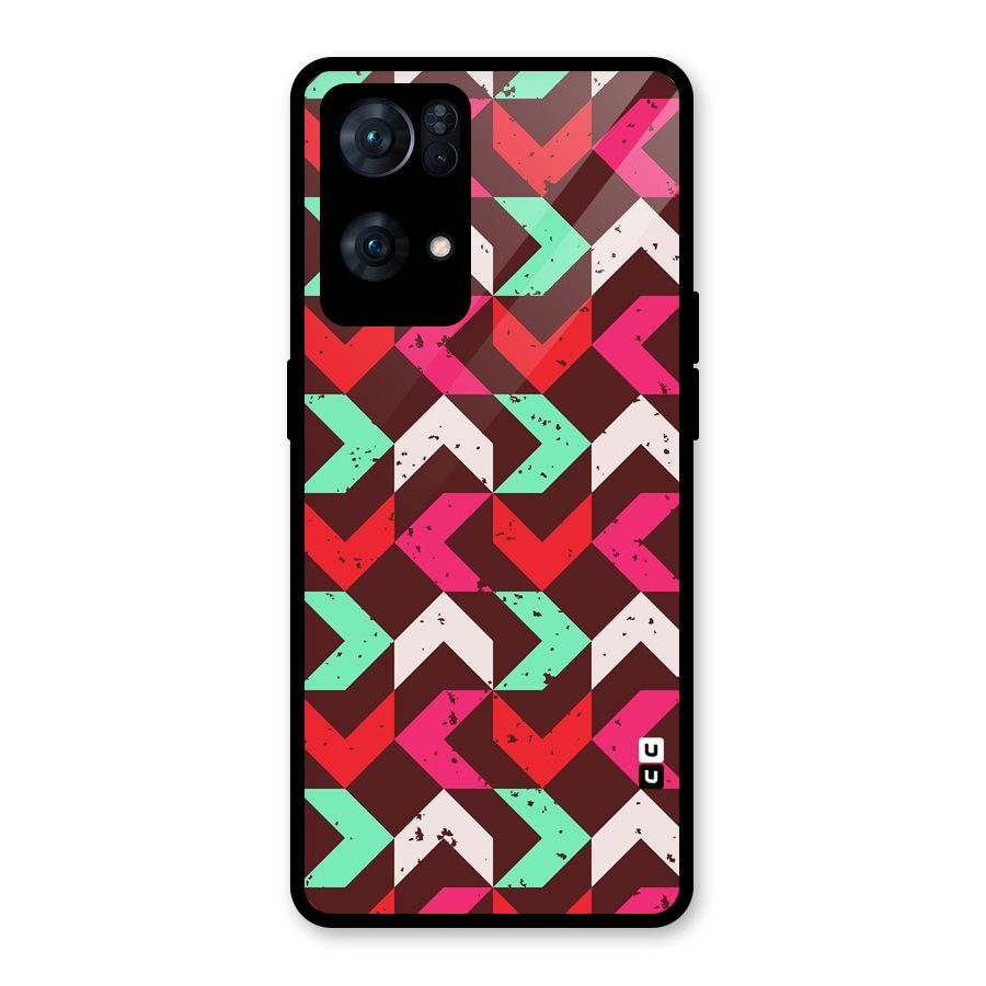 Retro Red Pink Pattern Glass Back Case for Oppo Reno7 Pro 5G