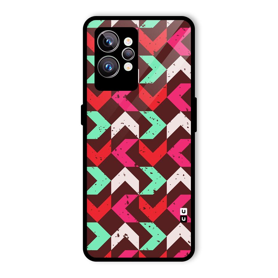 Retro Red Pink Pattern Glass Back Case for Realme GT2 Pro