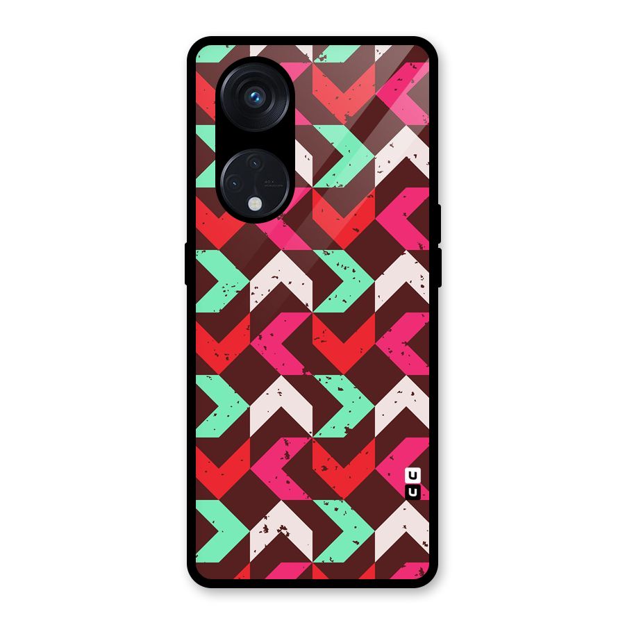 Retro Red Pink Pattern Glass Back Case for Reno8 T 5G